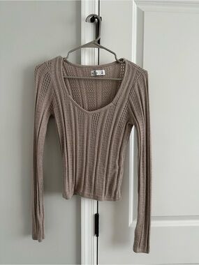 Hollister Ribbed Scoop Neck Women's Top - Taupe